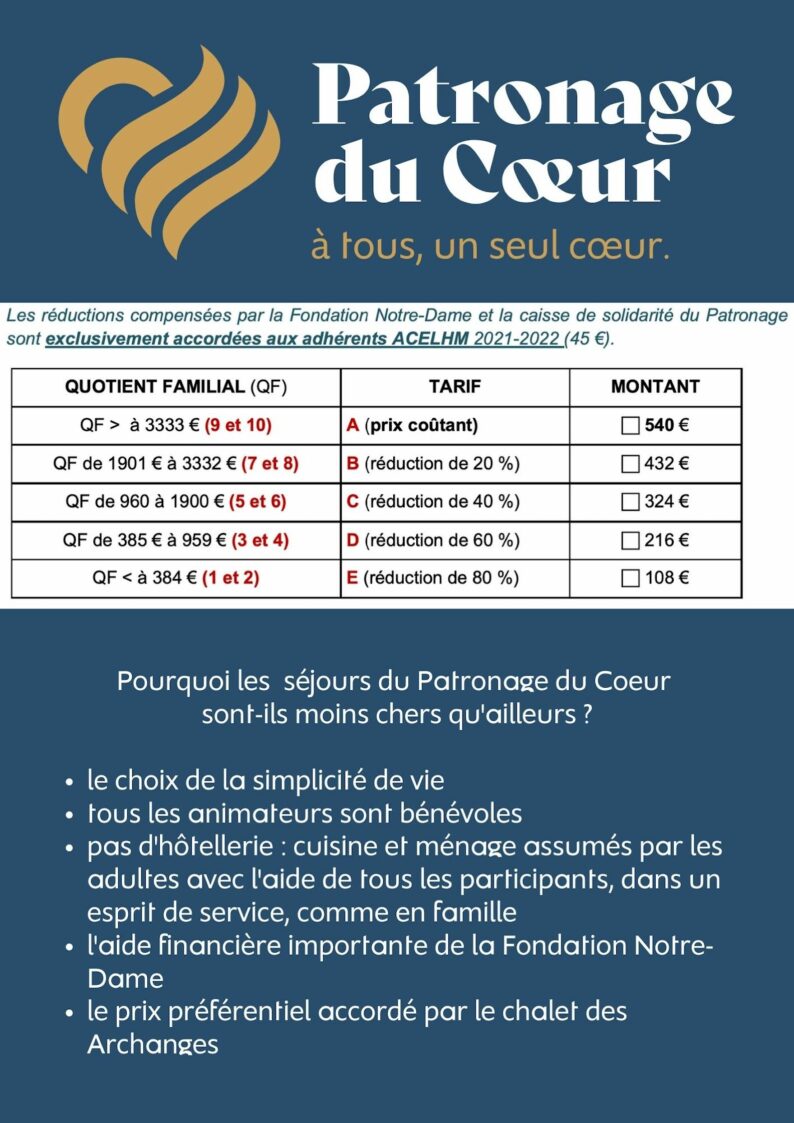 fPourquoi les séjours du Patronage du Coeur sont-il si abordables ? le choix de la simplicité de vie tous les animateurs sont bénévoles pas d'hôtellerie : cuisine et ménage assumés par les adultes avec l'aide de tous les participants, comme en famille!